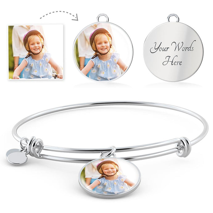 Personalized Photo With Circle Adjustable Bangle Necklace