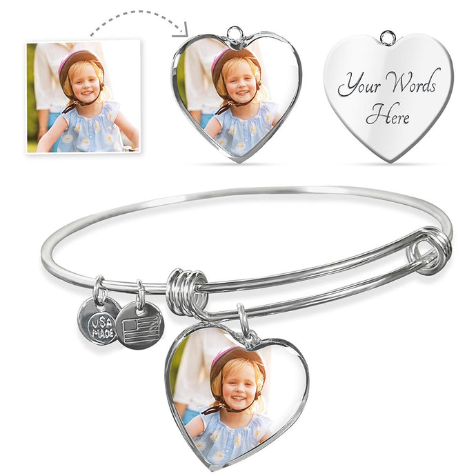 Personalized Photo Heart - Adjustable Bangle (W/Necklace Variant)