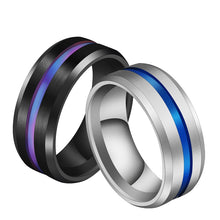 Load image into Gallery viewer, Groove Rings Black Blu Stainless Steel Midi Rings For Men