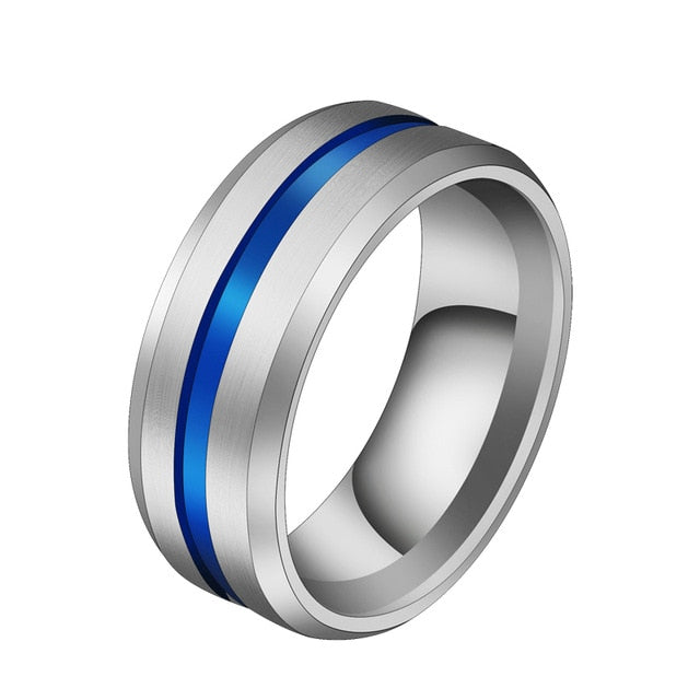Groove Rings Black Blu Stainless Steel Midi Rings For Men