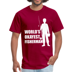 World's Okayest Fisherman Funny Fishing Vintage Gift - dark red